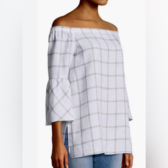 Lafayette 148 New York 100% Linen Blouse Size XL White & Gray - Picture 3 of 6